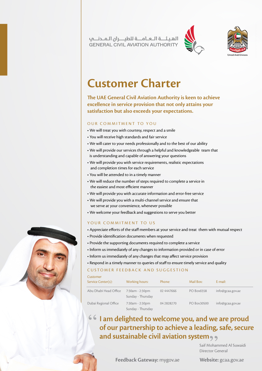 Customer Charter | General Civil Aviation Authority (GCAA) of UAE